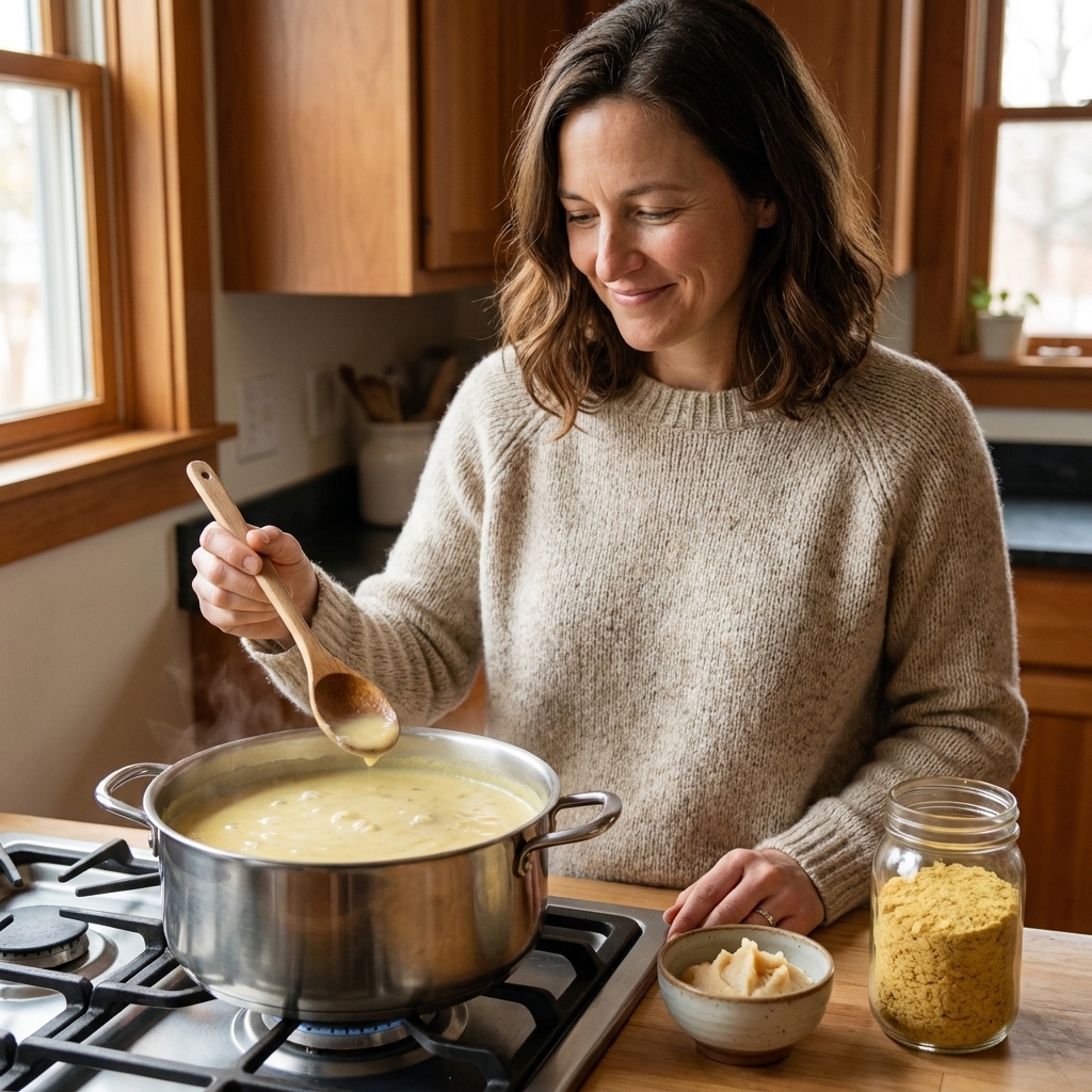 Cheesy Vegan Soups with Nutritional Yeast and White Miso
